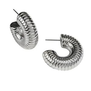 Silver Ribbed Hoop Earrings Embraceable